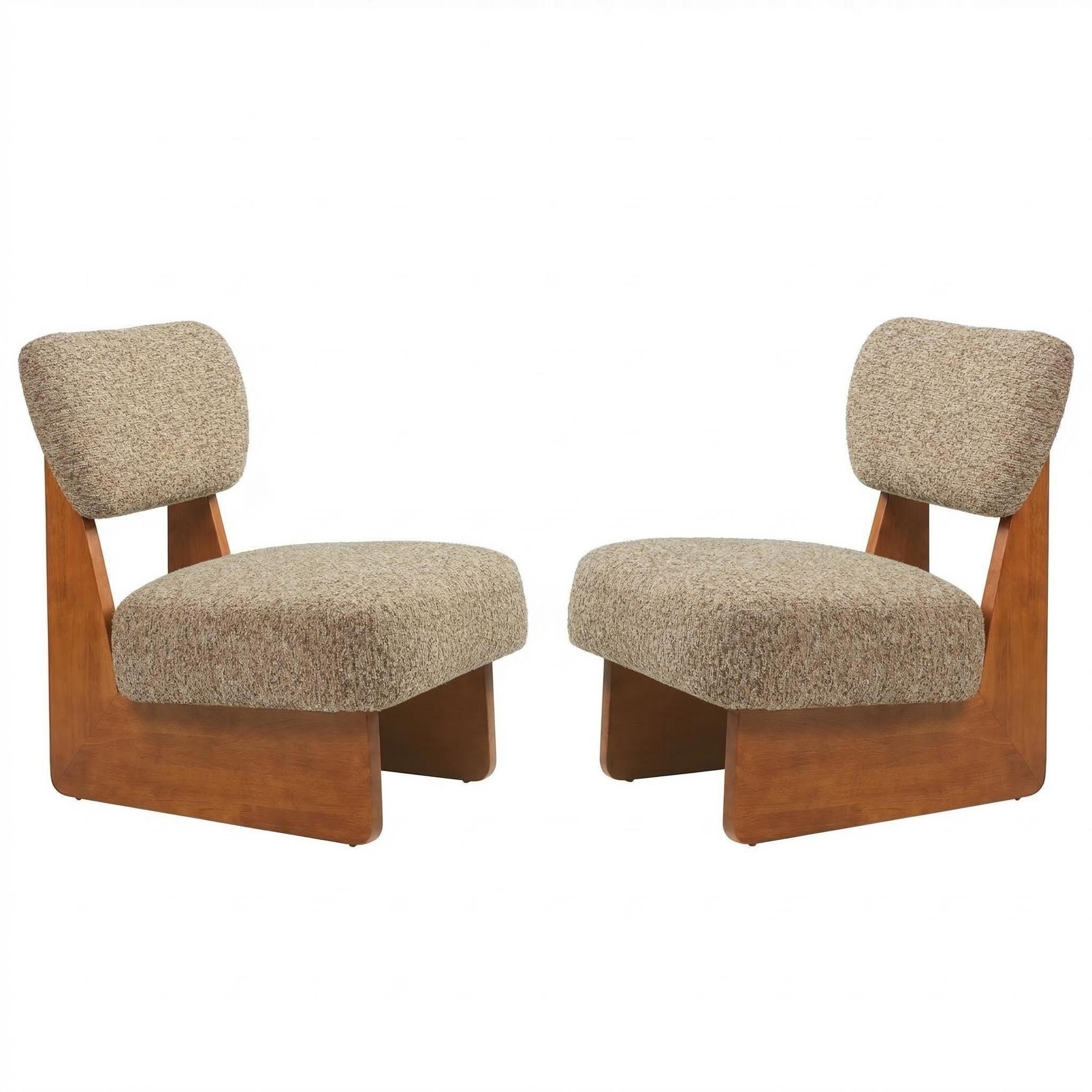 Christopher Knight Home Minimalist Upholstered Accent Chair Set of 2, Solid Wooden Base, Walnut+Multi Brown