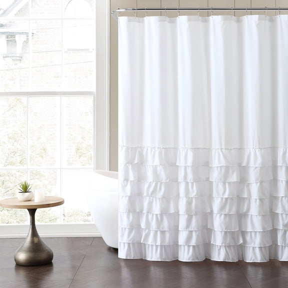 AUQ 2026 New White Solid Ruffle Polyester Shower Curtain White Ruffle Shower Curtain,72" X 72", for Bathroom, Shower, Home Decor, Privacy, Water Protection, Elegant Touch.