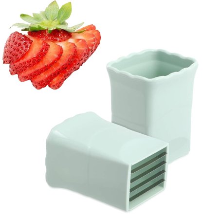 2Pcs Strawberry Slicer - Cup Slicer - Cup Fruit Slicer - VOGDORA Cup Slicer Handheld - 2024 New Mini Fruit Slicer Cup - Stainless Steel Kitchen Essentials, Green