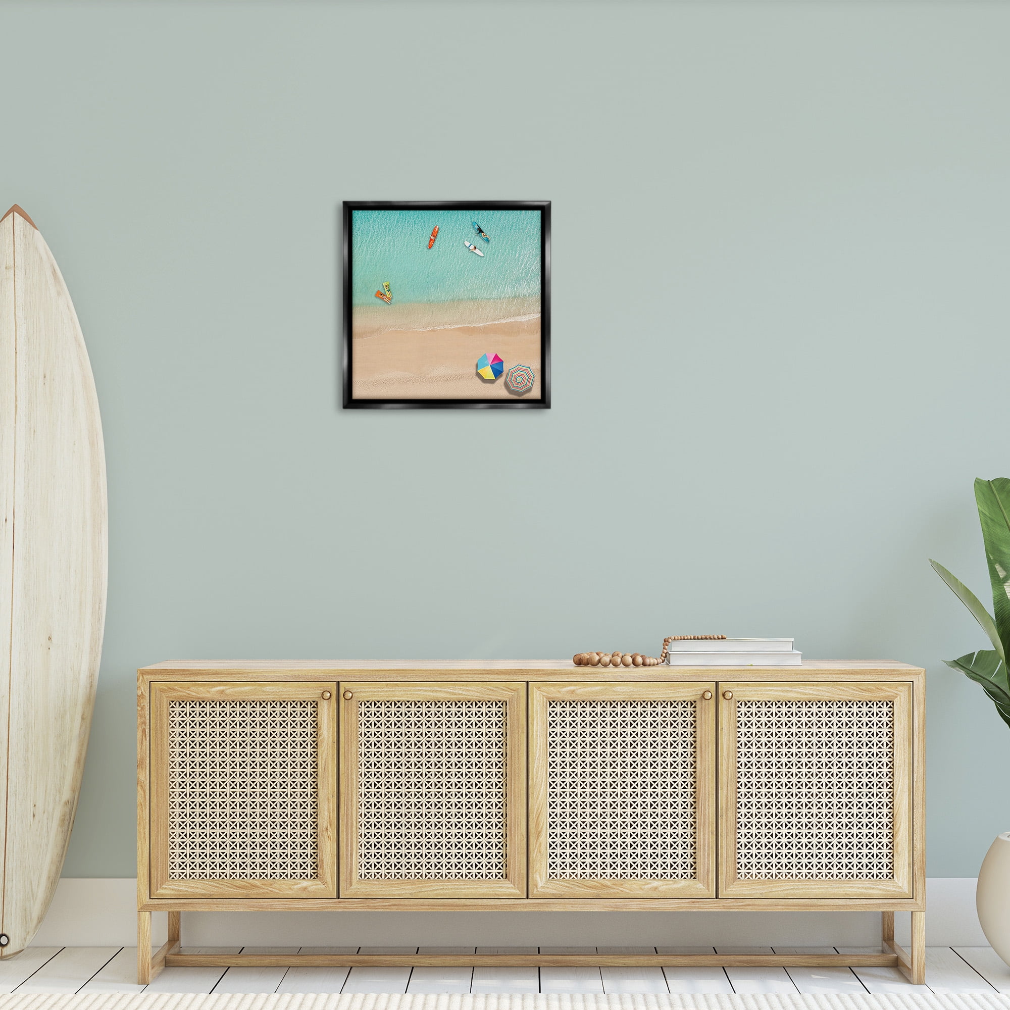 Stupell Industries Beachgoers Aerial View Landscape Painting Black Floater Framed Canvas Art Print Wall Art, 25 x 25
