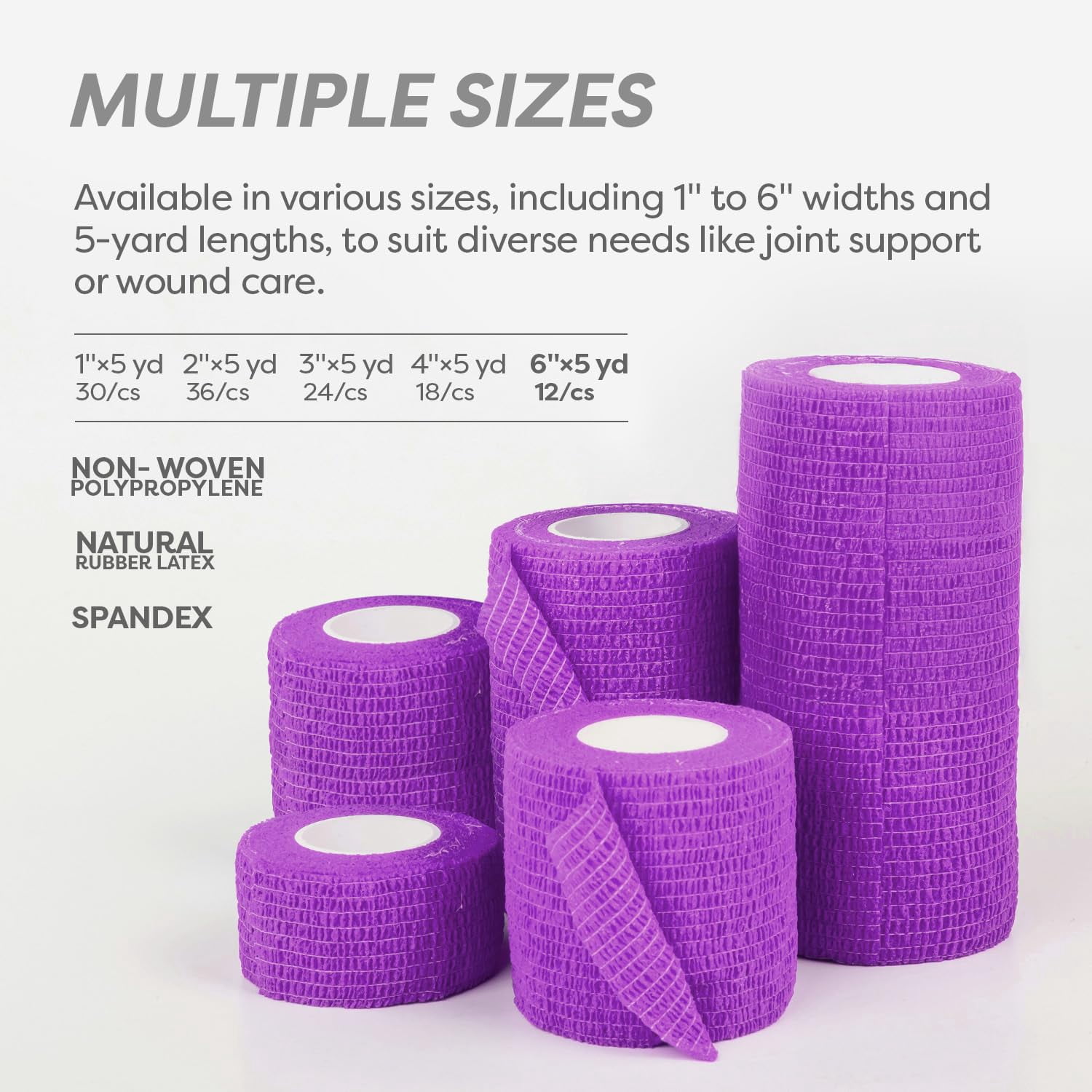 Dynarex Sensi-Wrap Self-Adhesive Bandages, 12-Pack, 6" x 5 yards, Purple, Latex, Colored Elastic Cohesive Athletic Tape, Tattoo Grip & Vet Wrap