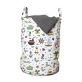 thumbnail image 1 of Birds Laundry Bag, Nautical Cartoon Elements Ships Flying Birds Starfishes Palm Trees and Bubbles, Hamper Basket with Handles Drawstring Closure for Laundromats, 13" x 19", Multicolor, by Ambesonne, 1 of 4