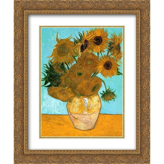 Vincent van Gogh 2x Matted 20x24 Gold Ornate Framed Art Print 'Still Life - Vase with Twelve Sunflowers '