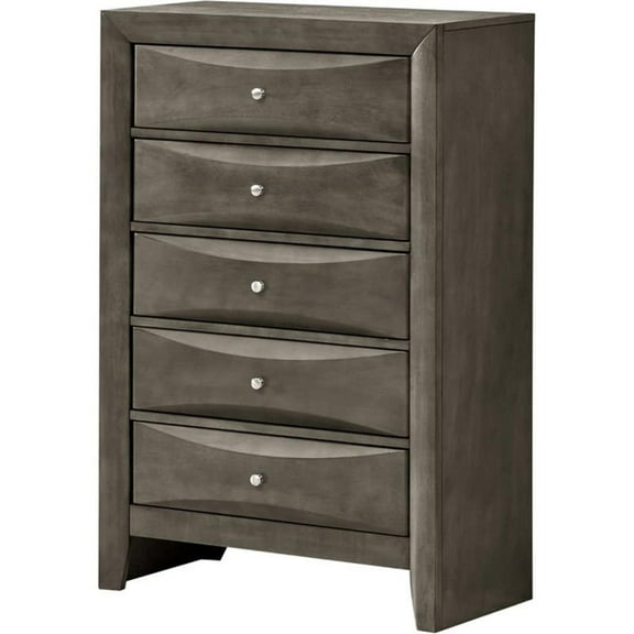 Maklaine Contemporary Engineered Wood 5 Drawer Chest in Gray