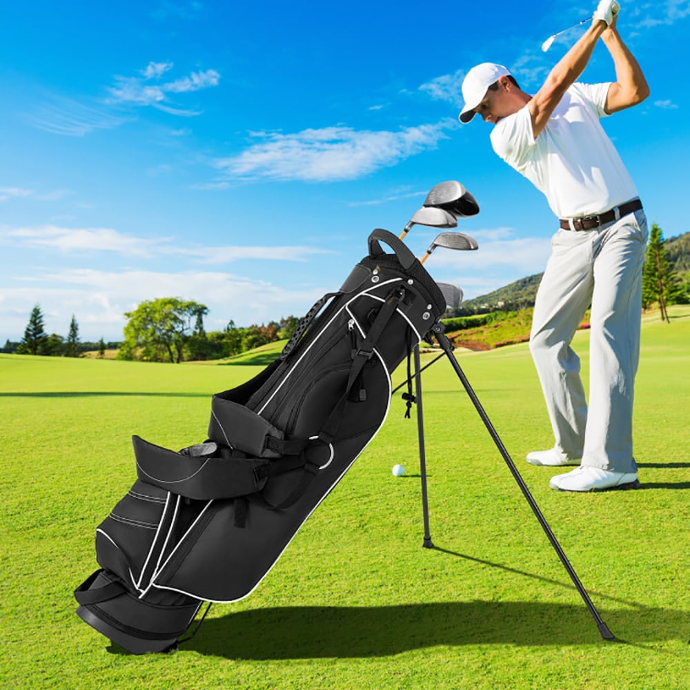 Aimee Lii Golf Stand Cart Bag with 4 Way Divider Carry Organizer Pockets, Outdoor Exercise for Sports Lovers-Black