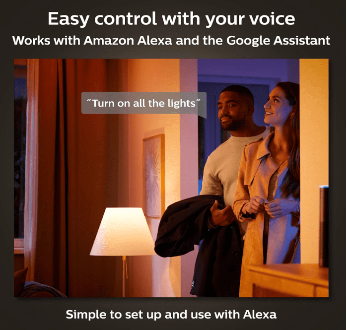 Philips Hue Smart LED A19 Bulb, White and Color Ambiance, E26 Base, 9.5W, Full Spectrum Light 1000K-20000K, 1100 Lumens, Dimmable, Works with Alexa, Google Assistant, and Apple Home, 2 Pack
