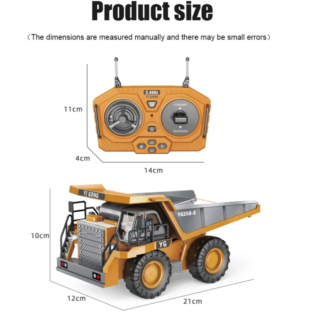 TZDZRC 1047 Children 2.4G, 9CH Remote Control Model Car Toys Dump Truck Vehicle Christmas Birthday Gifts, 1 Battery