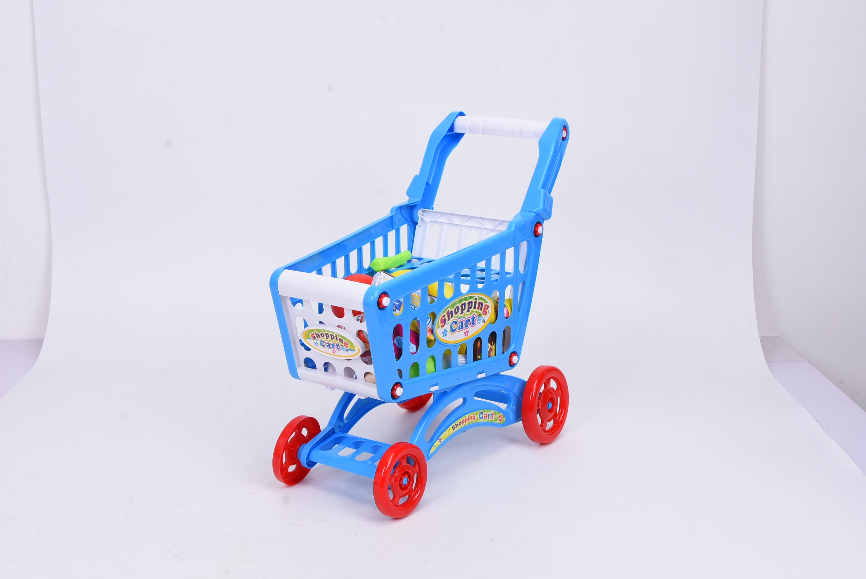 56pc Girl Shopping Trolley Roll Play Toy Supermarket Plastic Fruit Cart Gift Set 