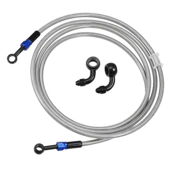 Unique Bargains Universal AN3 28 90 Degree M10 Brake Hose Motorcycle Braided Line Clutch Tube 240cm Silver Tone 1 Set