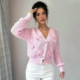 thumbnail image 4 of Women'S Crochet Cardigan V Neck Long Sleeve Decorated Button Down Knit Sweater Tops Pink S, 4 of 8