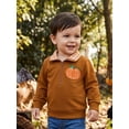 thumbnail image 3 of Toddler Baby Boy Girl Halloween Sweatshirt Pumpkin Embroidery Quarter Zip Collar Long Sleeve Shirt Tops Fall Winter Clothes 1-5T, 3 of 9