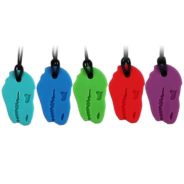 Sensory Chew Necklace - 5 pcs Silicone Dinosaur Chew Toys for Kids, Adults - Food Grade