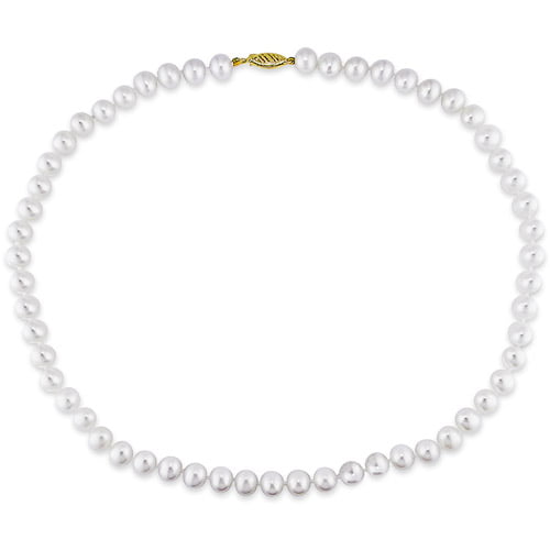 14k Yellow White or Rose Gold Rope Chain 7 Millimeters White Freshwater Cultured Pearl Necklace