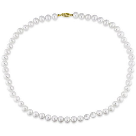 Miabella 7-7.5mm White Cultured Freshwater Pearl 14kt Yellow Gold Strand Necklace, 18