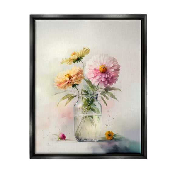 Stupell Industries Pink & Yellow Dahlias Botanical & Floral Painting Black Floater Framed Canvas Art Print Wall Art, 17 x 21