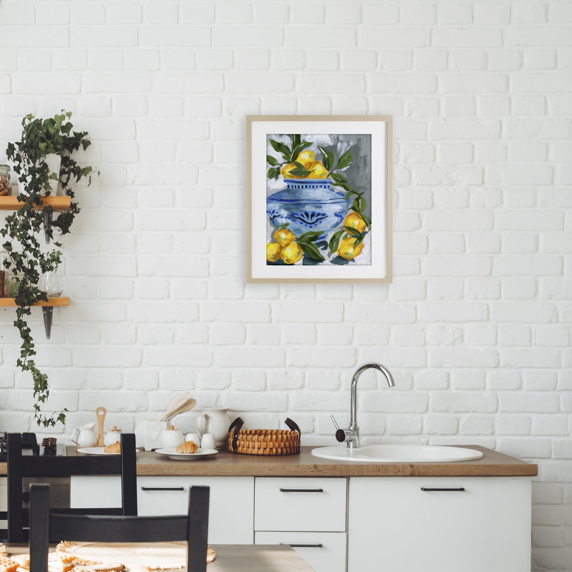 Stupell Industries Indigo & Lemon Vase Birch Framed Print Under Glass, design by Melissa Wang