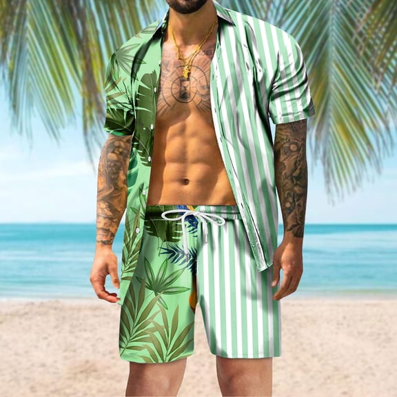 Vedolay Short Sets For Men Casual Summer Men's Hawaiian Sets Short Sleeve Beach Flower Shirts and Shorts Outfits,AG M