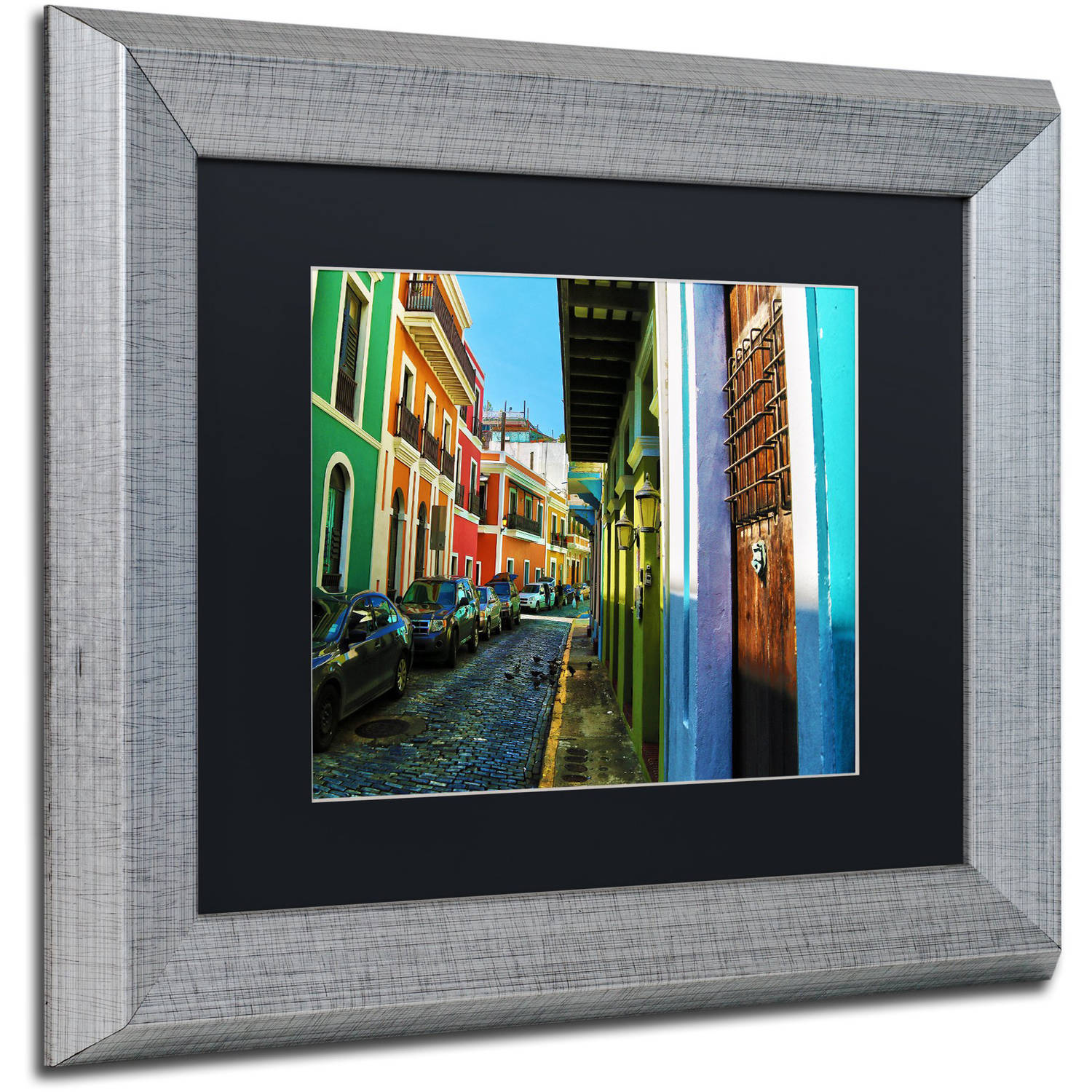 Trademark Fine Art "Old San Juan 11" Canvas Art by CATeyes, Black Matte, Silver Frame