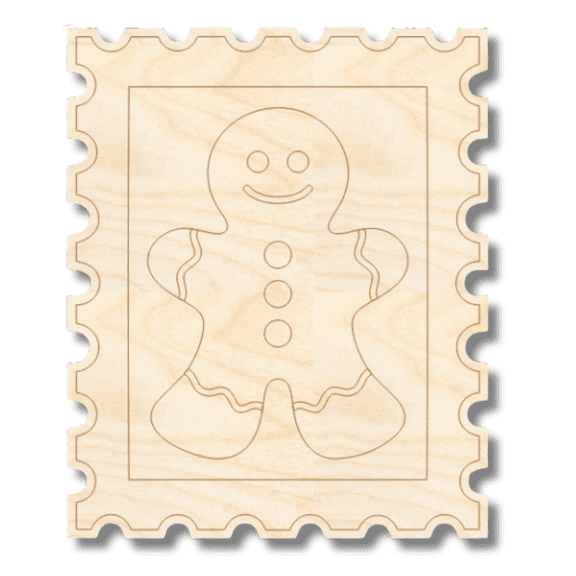 Unfinished Wood Etched Gingerbread Man Stamp Shape | Paint By Line Crafts 12" / 1/4"
