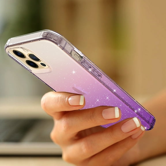KIQ IPhone 13 Pro Case, Cell Phone Womens Case Cover Gradient Colorful TPU Glitter (Clear/Light Purple)