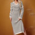 thumbnail image 7 of Women's Sweater Dress， Long Sleeve Striped Knit Dress with V Neck， Casual Fall and Winter Dress， Comfortable Acrylic Dress, 7 of 7