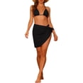 thumbnail image 2 of Women's 3 Piece Halter Bikini Sets Hollow Out Mesh Swimsuits with Sarong Cover Ups Beach Skirt Bathing Suit Medium Black, 2 of 5
