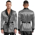 thumbnail image 1 of Raenseen Mens Satin Smoking Jacket Polyester Robe Long Sleeve Morning Kimono Bathrobe with Belt Gray S, 1 of 8