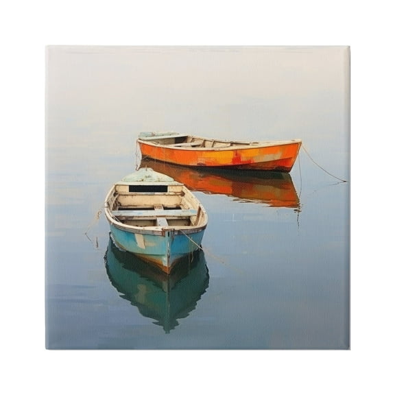 Stupell Industries Orange & Blue Boats Transportation Painting Gallery Wrapped Canvas Art Print Wall Art, 17 x 17