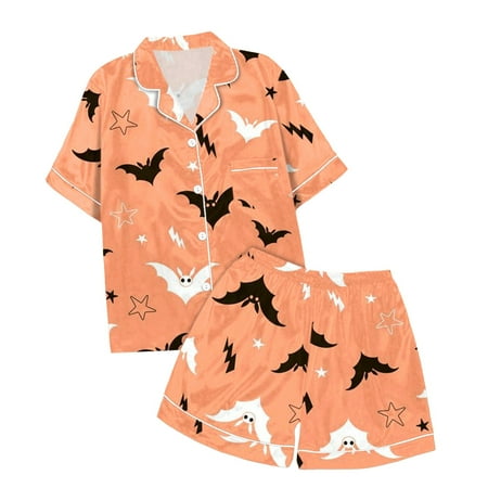 

Girls Satin Pajamas Set 2 Piece Sets Pajamas For Kids Children Graphic Print Short Sleeve Button Shirt Shorts Pajama Set 10-11 Years