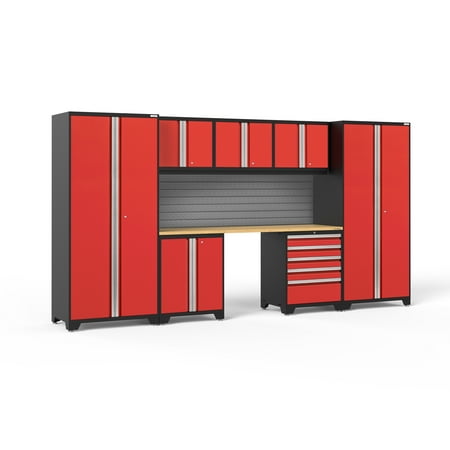 

NewAge Products Pro Series Red 8 Piece Cabinet Set Heavy Duty 18-Gauge Steel Garage Storage System Slatwall Included