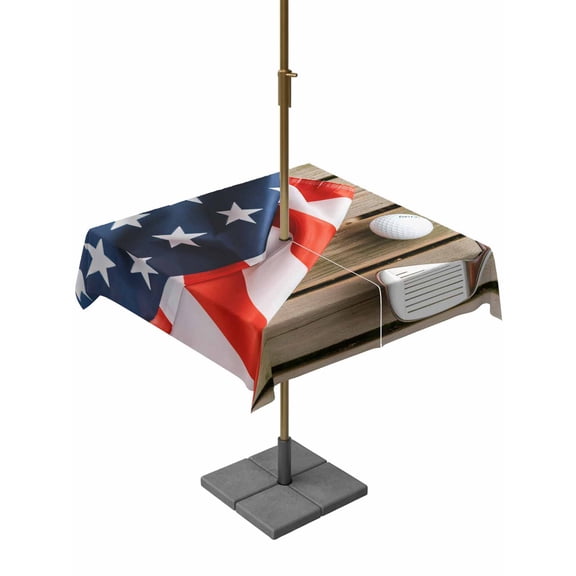 Outdoor Tablecloth with Umbrella Hole for Patio/Picnic/Party/Camping, American Flag Golf Waterproof Table Cloth Square Cover Washable, 4th of July Farmhouse Vintage Wood Grain (60"x 60")