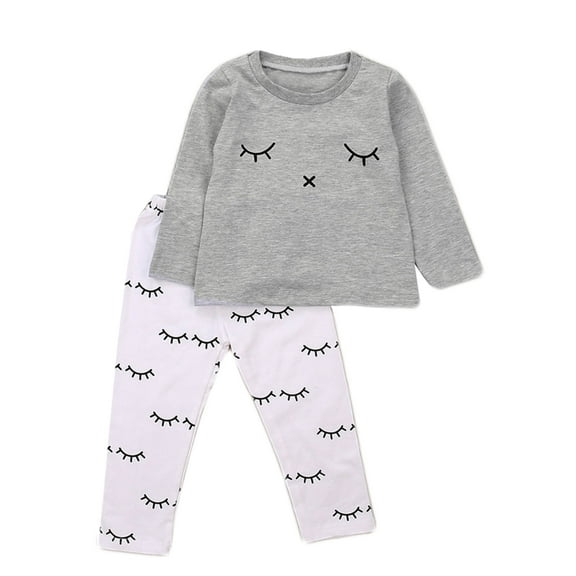 StylesILove Baby Girl Lovely Eyelash Pattern Printed Cotton Long Sleeve Top and Pants 2 pcs Outfit (80/6-12 Months)