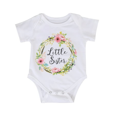 

Gwiyeopda Toddler Baby Girl Sister Matching Clothes Short Sleeve Letter Flower Print Romper/T-Shirt Set
