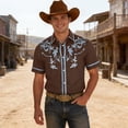 thumbnail image 2 of Qicasul Mens Western Cowboy Print Short Sleeve Shirt Casual Party Button Down Top,Brown,SIZE:XXXL, 2 of 4