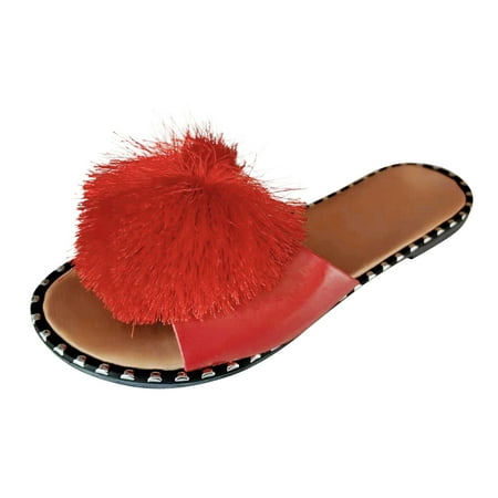 

Gzea Women s Slippers Ladies Fashion Summer Bohemian Fling Decoration Open Toe Flat Bottom Sandals Red 38