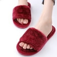 thumbnail image 2 of Women's Faux Fur Slippers Flat Fluffy Open Toe House Shoes Indoor Outdoor Slip on Memory Foam Slide Plush Sandals, Women's Plush Slippers Anti-Slip Indoor Outdoor Open Toe Slippers, 2 of 9