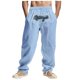 thumbnail image 2 of Pantalones largos para hombre, holgados, informales, de lino, de color liso, con bolsillo bordado, cordón ajustable y cintura elástica, de poliéster., 2 of 9