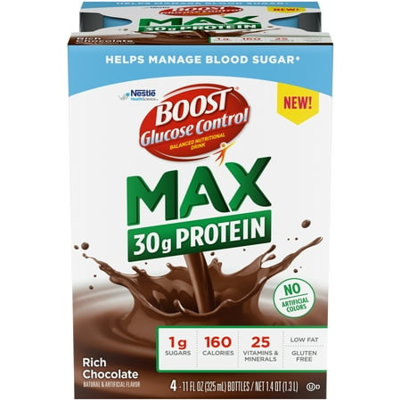 BOOST Glucose Control Max 30g Protein Ready to Drink Nutritional Drink, Rich Chocolate, 12 Count (3 - 4 Packs)