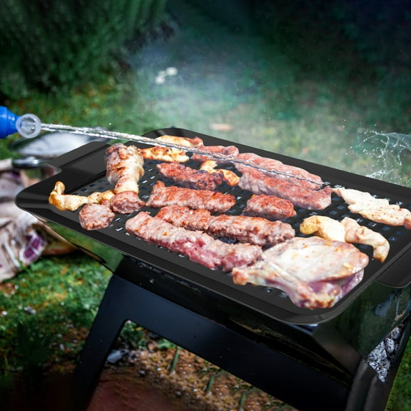 Ikoopy 2 Pack Grill Topper Pan Kit Solid Versatile Barbecue Grilling Basket Easy to Clean Stainless Steel BBQ Grill Tray Set for Camping