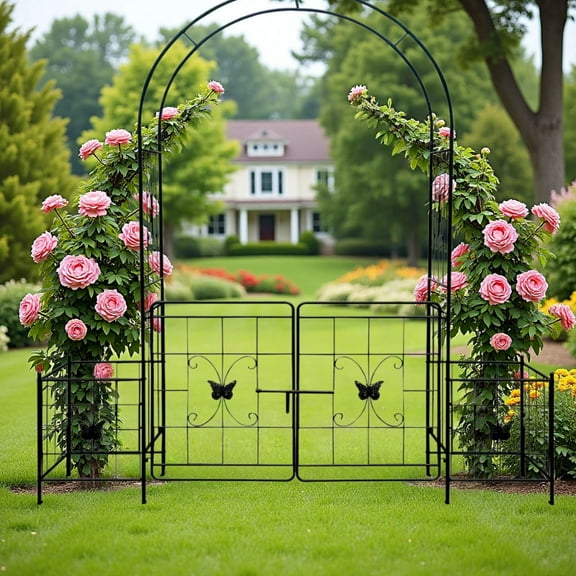 S-HOME Metal Garden Arch Arbor Trellis in Black 7.15ft for Climbing Plants Wedding Ceremony and Outdoor Parties