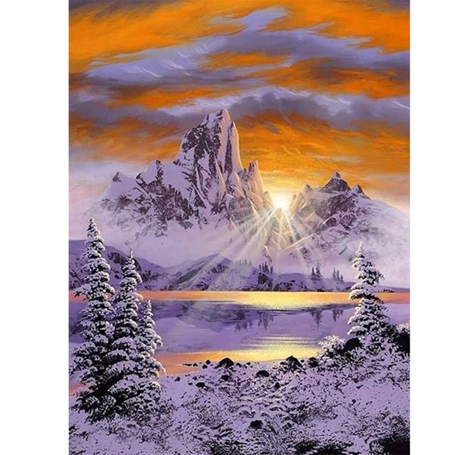 Cuadros Decorativos 5D diamante pintura amanecer nieve montaña completo redondo taladro DIY mosaico Rhinestone Likrtyny embutido en tela