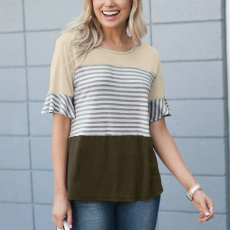 

TOTO Women Maternity Short Sleeve Striped Nursing Tops T-Shirt For Breastfeeding