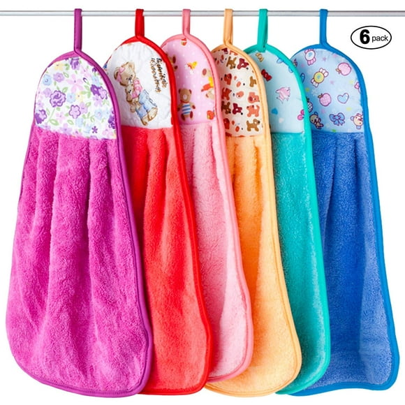 Pinowu Serviette à Main Super Douce Suspendue (6 Pcs) pour Cuisine et Salle de Bain, Serviettes à Main en Velours Corail Ultra Absorbantes Épaisses avec Boucle de Suspension, Serviette en Microfibre à Séchage Rapide (30x40cm)