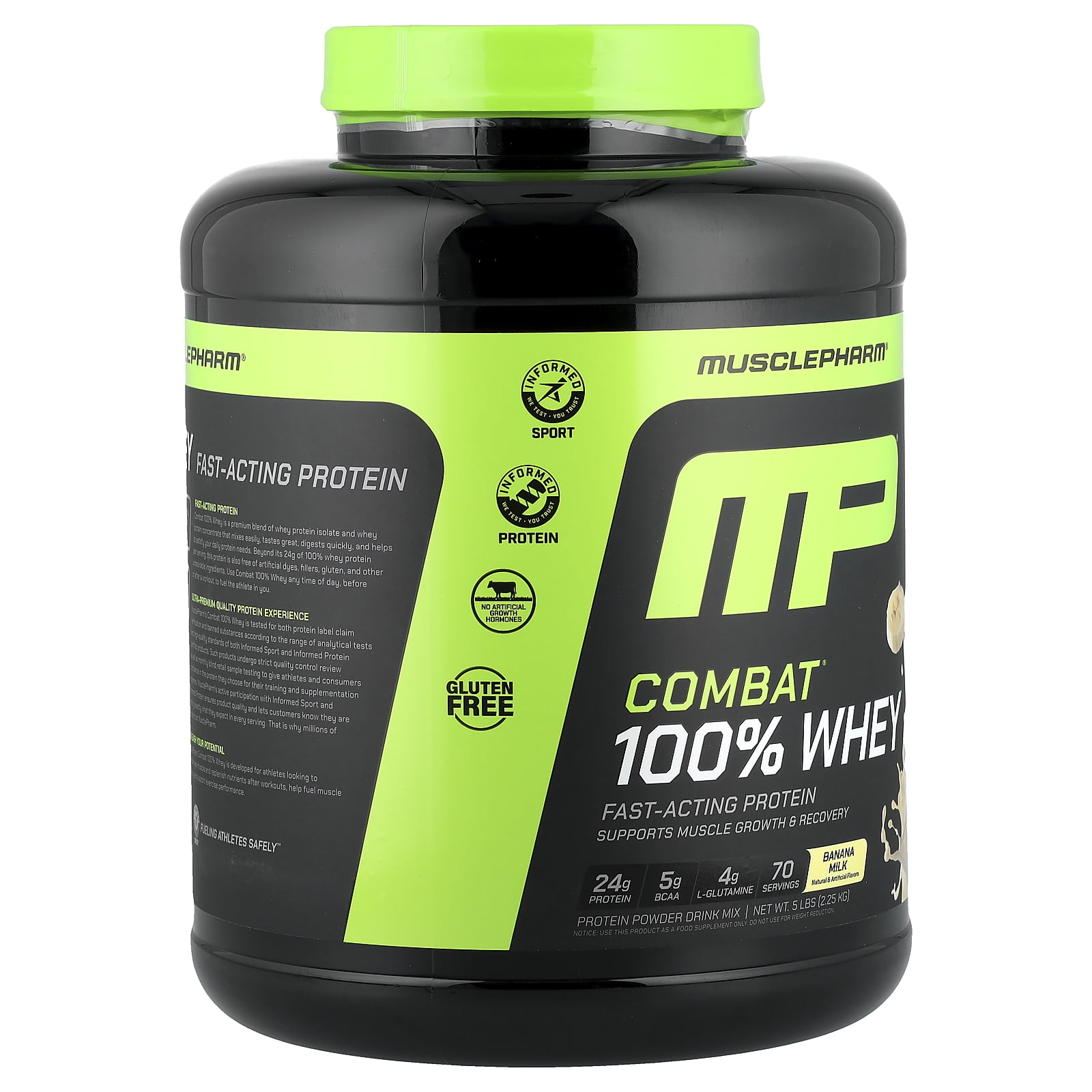 MusclePharm Combat® 100% Whey Protein Powder, Banana Milk, 5 lbs (2.25 kg)