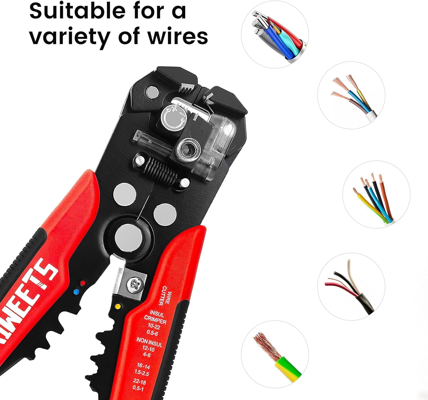 Self Adjusting Wire Stripper - 3 in 1 Heavy Duty Automatic Wire Stripping Tool | 10-24 AWG Wire  for Electrical  , Crimping Tool