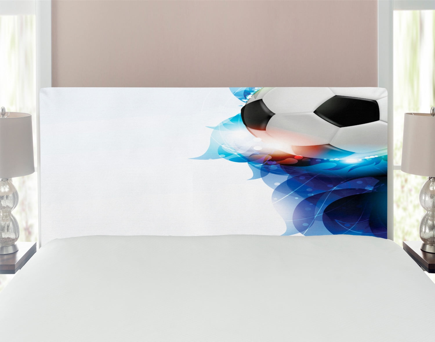 Soccer Headboard, Soccer Ball Surrounded by Art Graphic Vivid Petals