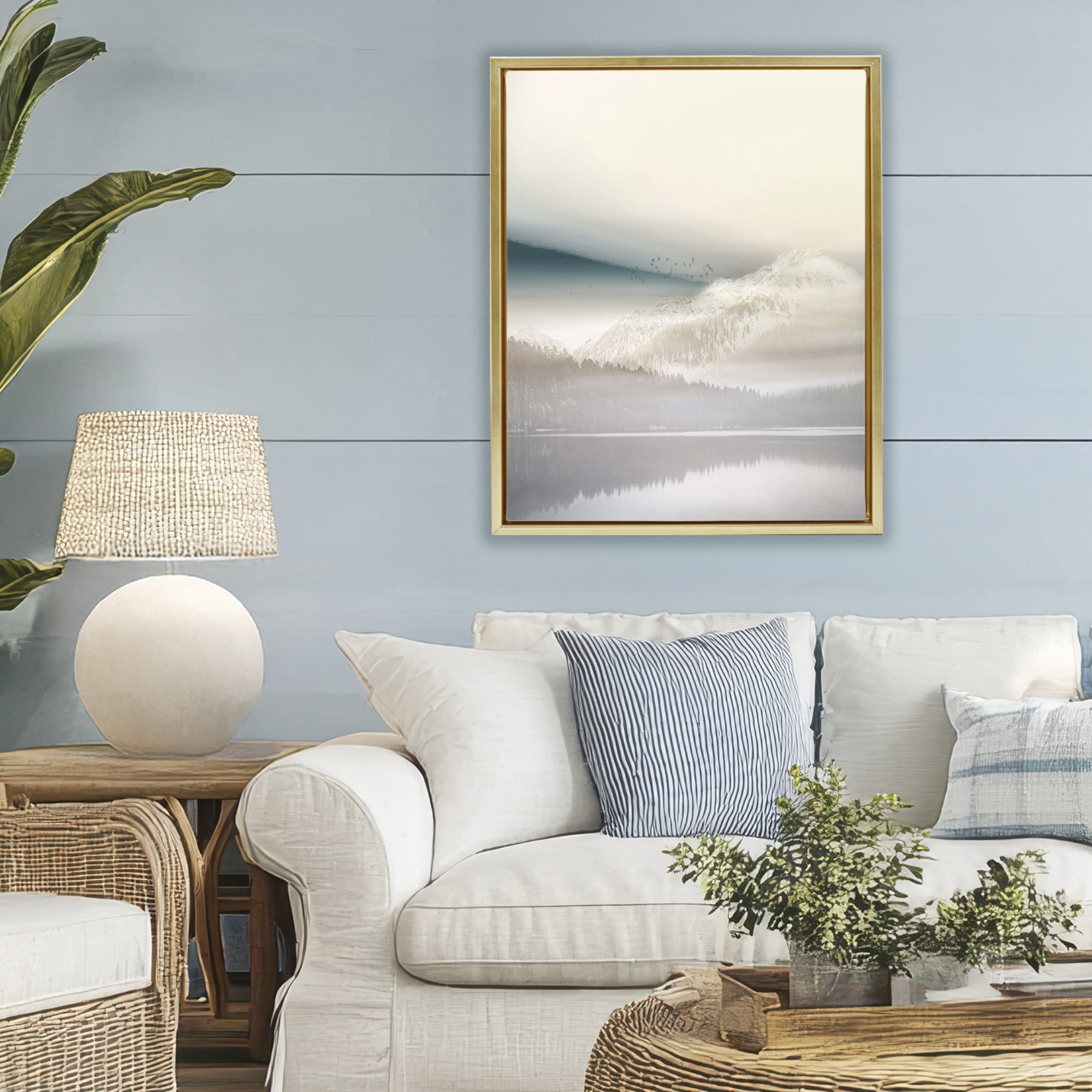 Stupell Industries Mountainous Vanilla Landscape Gold Framed Floater Canvas Wall Art, design by Gemma Bardot