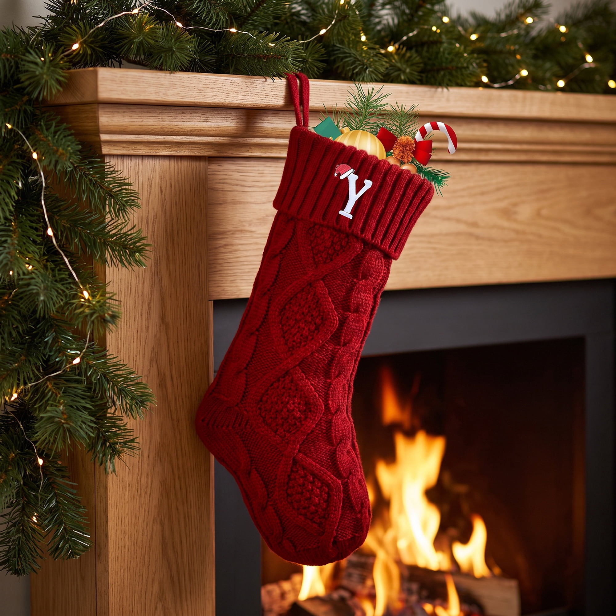 Unique Bargains Canine Bone Christmas Stocking Luxury Puppy Holiday Keepsake Sack Red Letter Y 17"