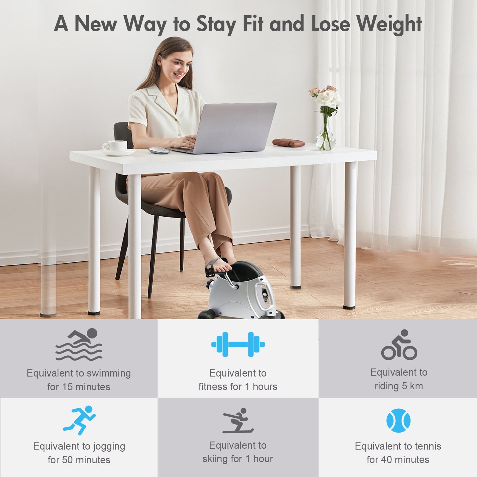 RICAN Under Desk Bike Pedal Exerciser, Mini Exercise Bike with Digital Display,  Portable Foot Cycle Arm & Leg Peddler Machine for Home