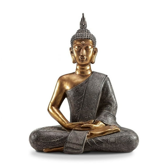 Thoughtfull Buddha Antique Bronze & Gold Resin Garden Sculpture